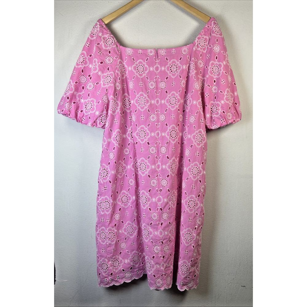 Talbots 18 pink eyelet embroidered lined Cotton Shift Dress Puff sleeves plus - Picture 7 of 12